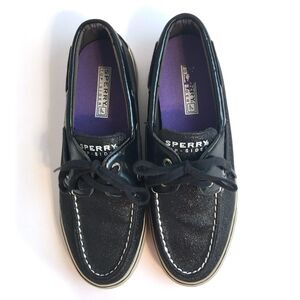 Sperry Black Glitter & Patent Leather Boat Shoes Women 6.5